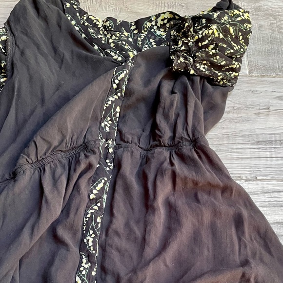 BA&SH Matcha Floral Mini Dress Noir Flowy Ruffles Elastic Waist BLK/Yellow SZ 4 - Picture 9 of 16